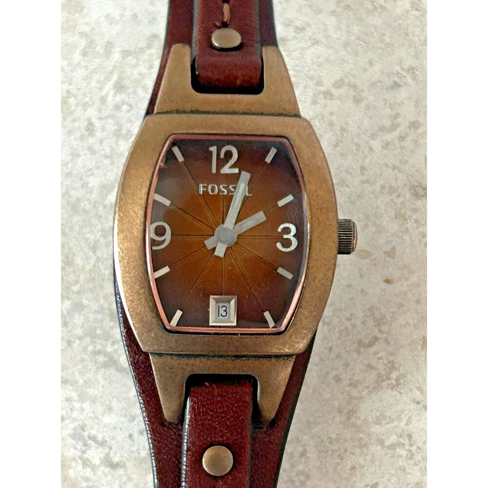 FOSSIL Womens Watch JR-9760 Date Brown Leather Band Strap Quartz New Battery
